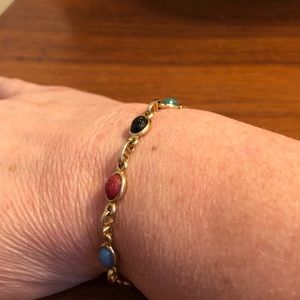 Vintage Faux Scarab Bracelet With Safety Chain